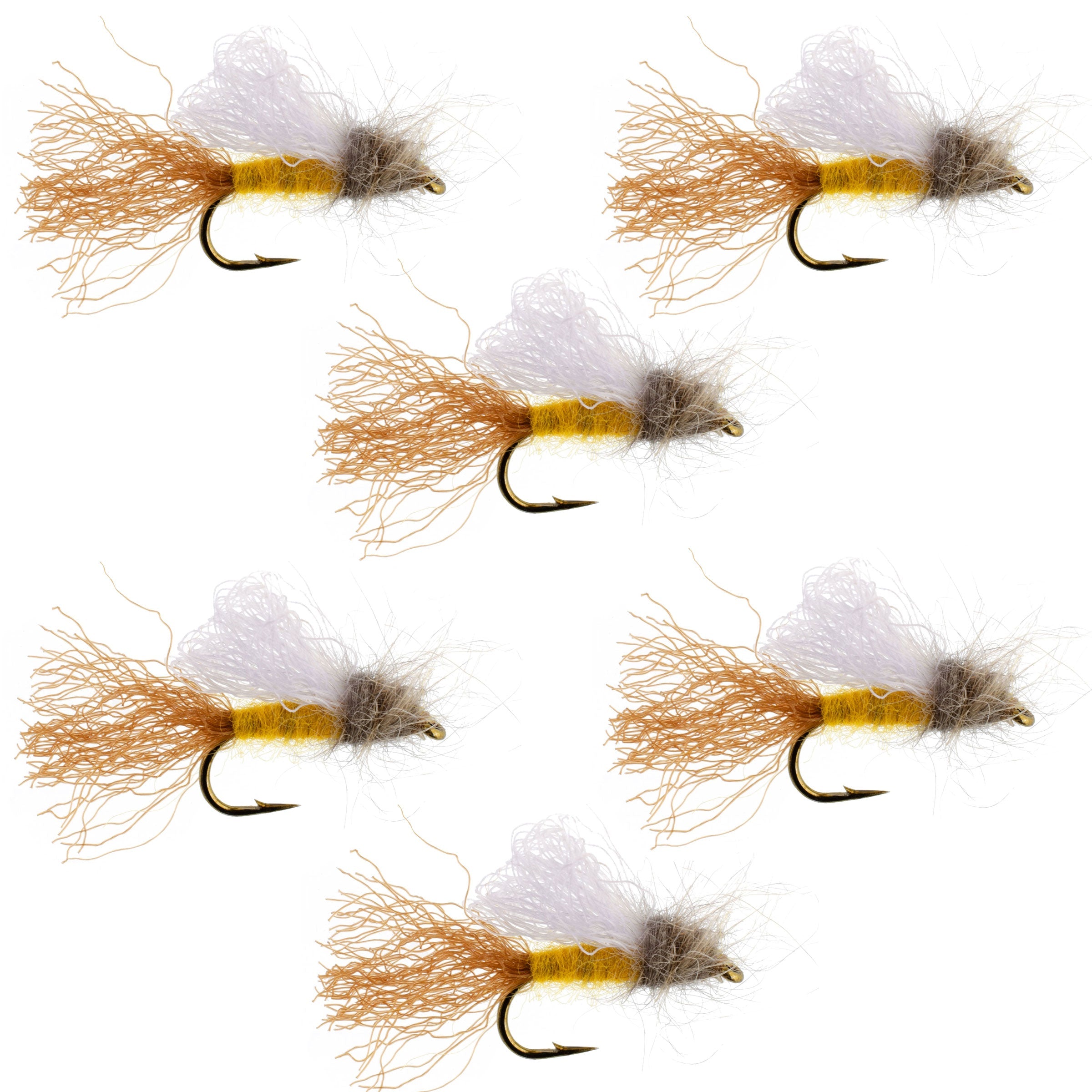 Ninfa emergente de ámbar Iris Caddis para trucha - 6 moscas, tamaño de anzuelo 16