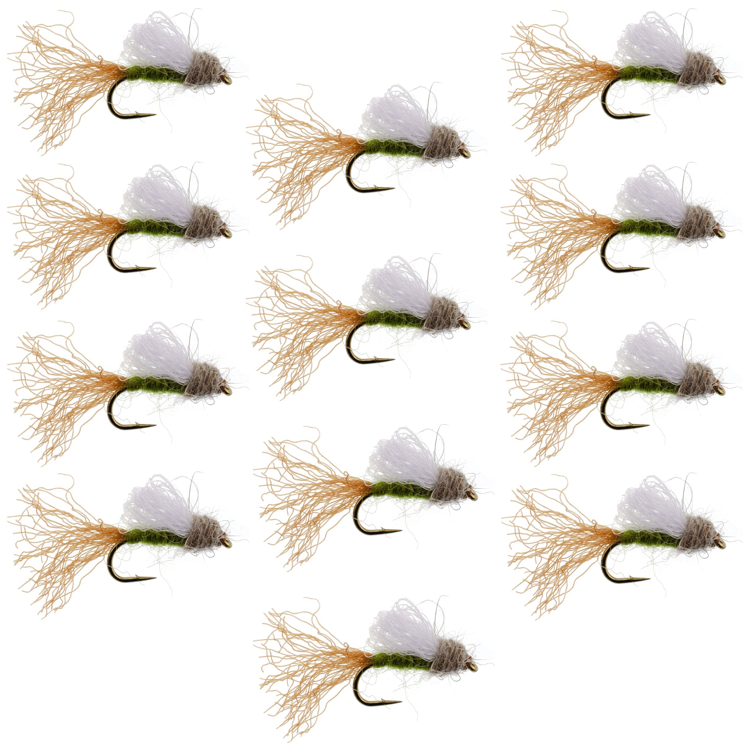 Olive Iris Caddis Emerger Caddis Mouche Sèche à Truite - 12 Mouches Taille d'Hameçon 16
