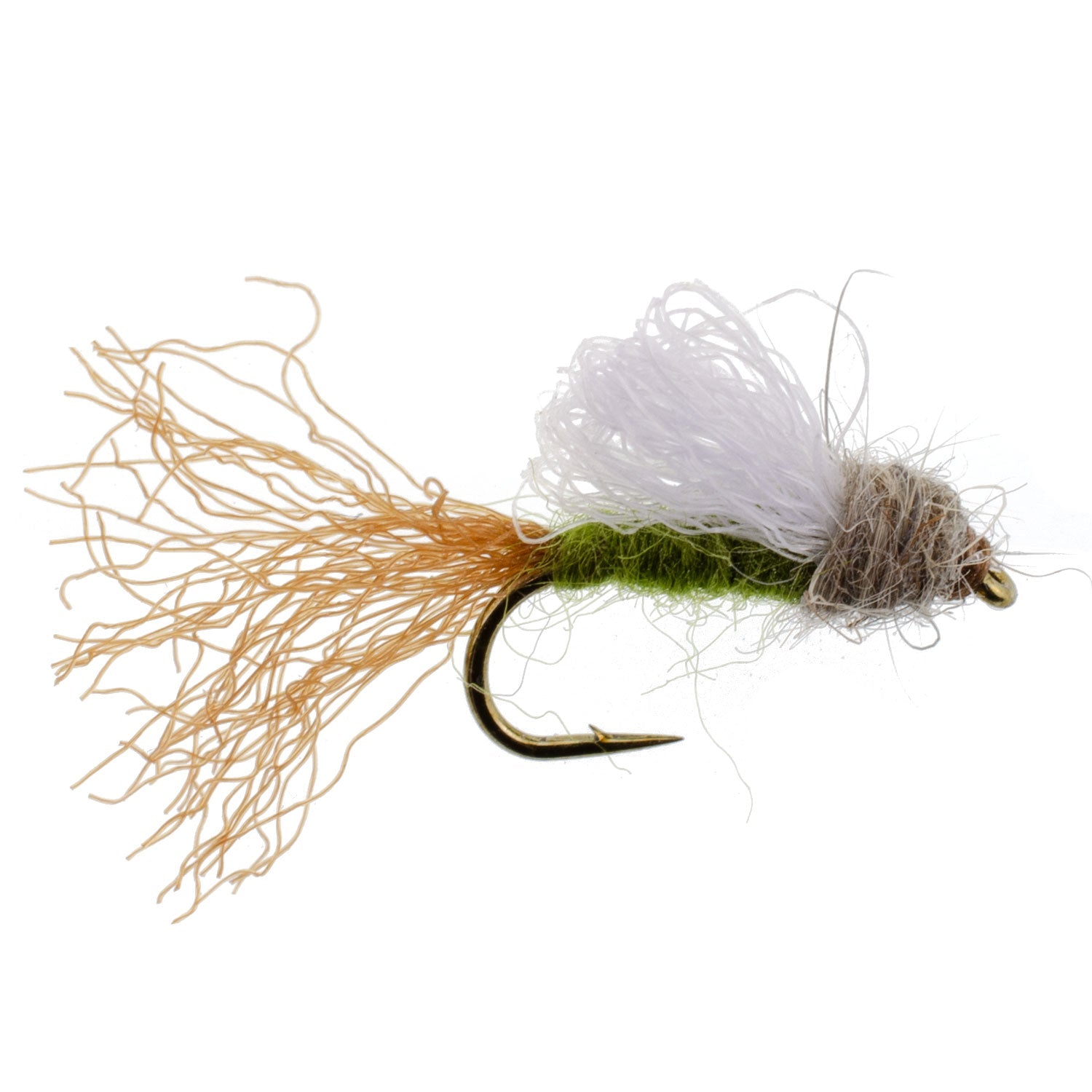 Emergente de phrygane Iris olive - 6 mouches sèches, hameçon taille 14