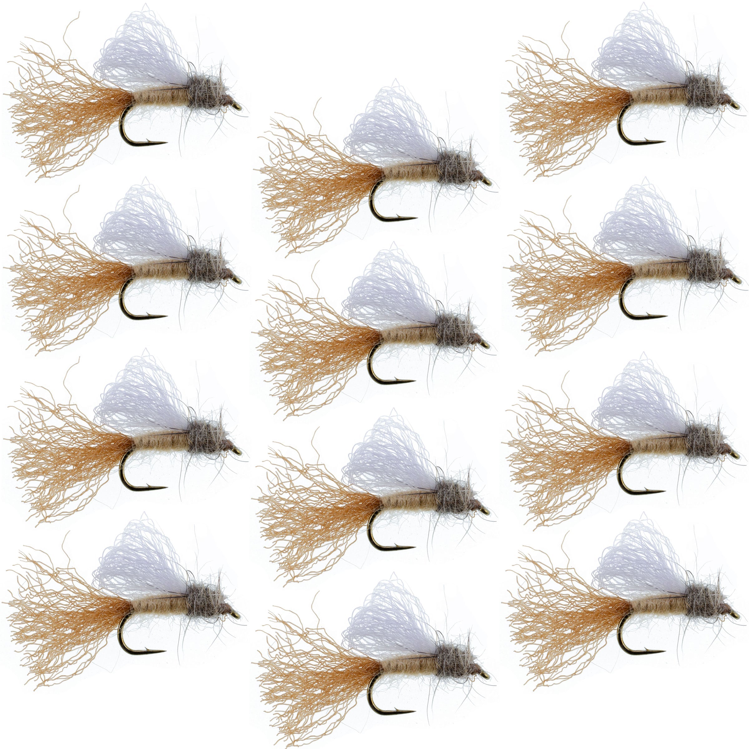 Mouches sèches pour la truite Émergente Iris Caddis Marron Clair - 12 mouches Taille d'hameçon 16