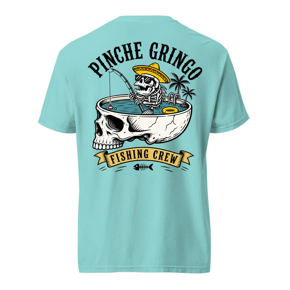 Pinche Gringo Fishing Crew Skull Pool Shirt