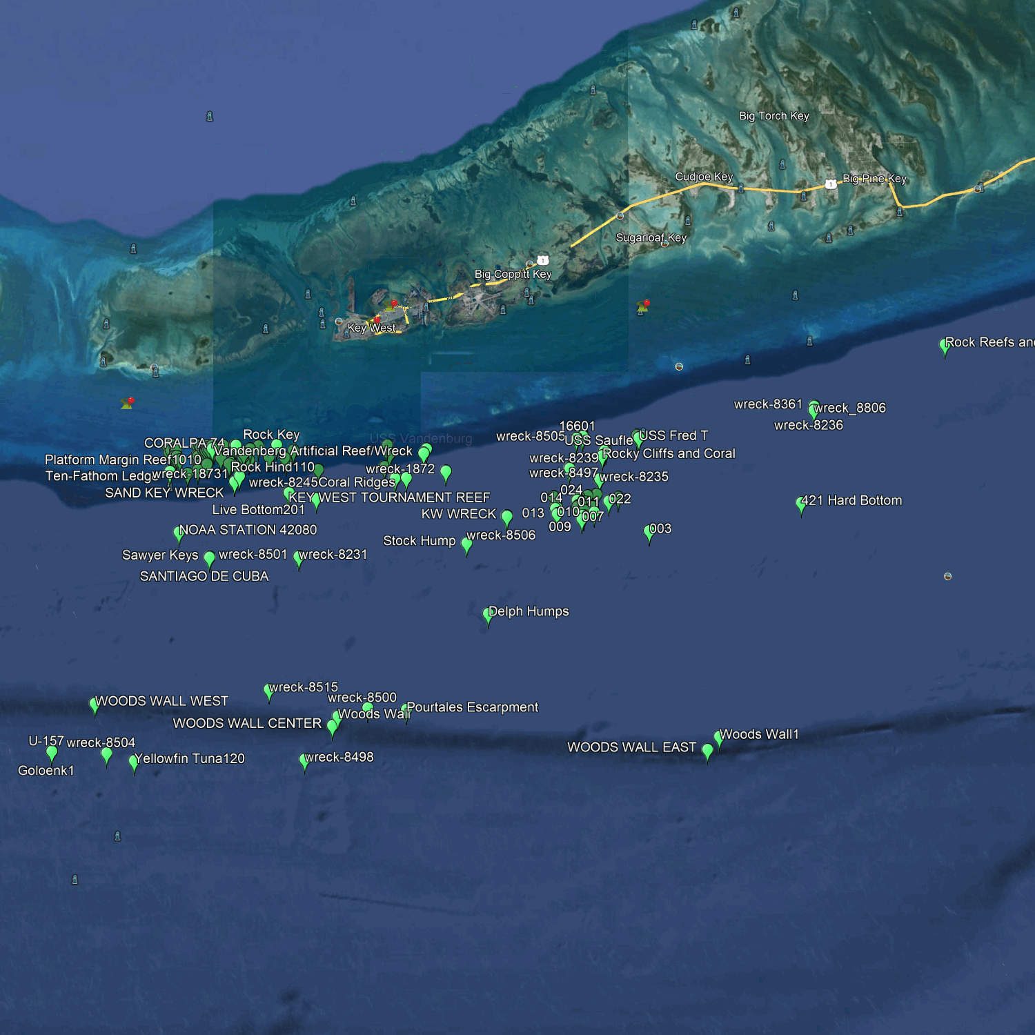 Key West/Big Pine Fishing Spots - Offshore Numbers