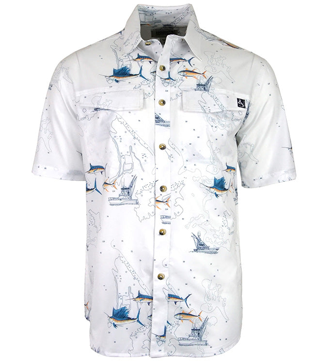 Camisa de pesca ventilada UV con cartas náuticas para hombre