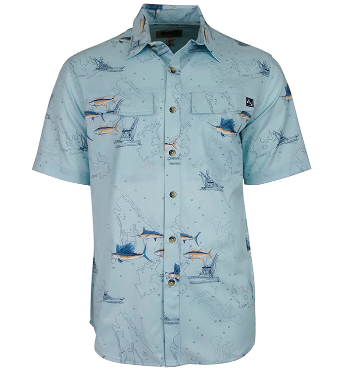 Camisa de pesca ventilada UV con cartas náuticas para hombre