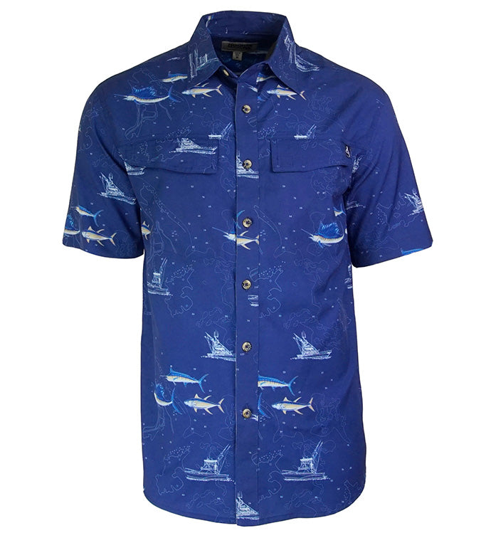 Camisa de pesca ventilada UV con cartas náuticas para hombre