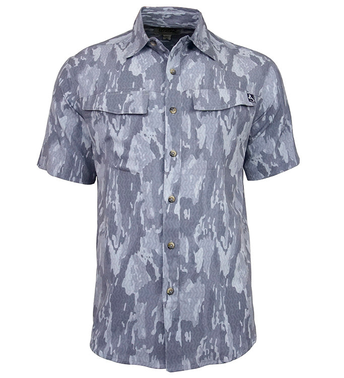 Camisa de pesca ventilada UV de camuflaje geométrico para hombre
