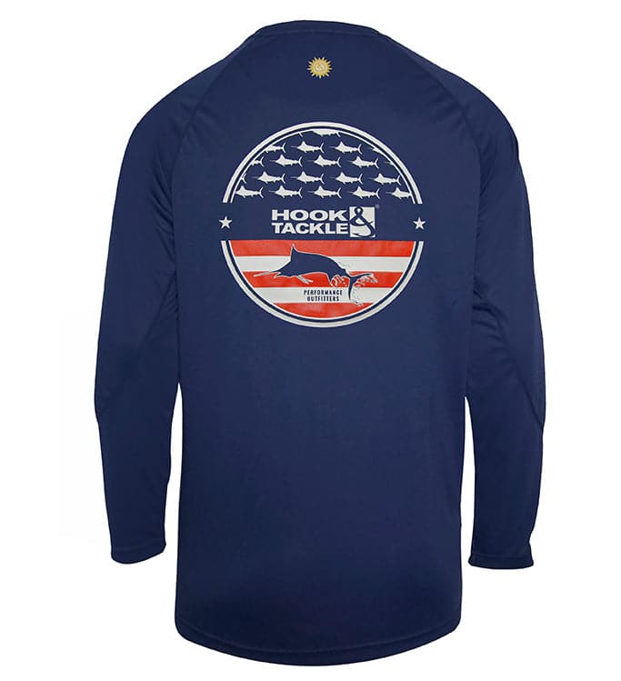 Camiseta de pesca juvenil UV con aletas y rayas (8-20)