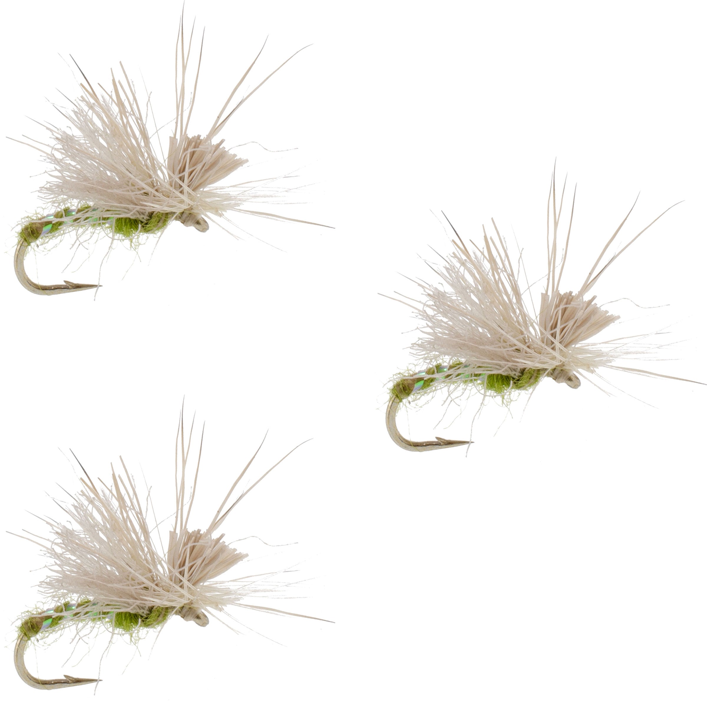 3 moscas de oliva tipo "Missing Link Caddis" o "Mayfly" anzuelo del n.º 18