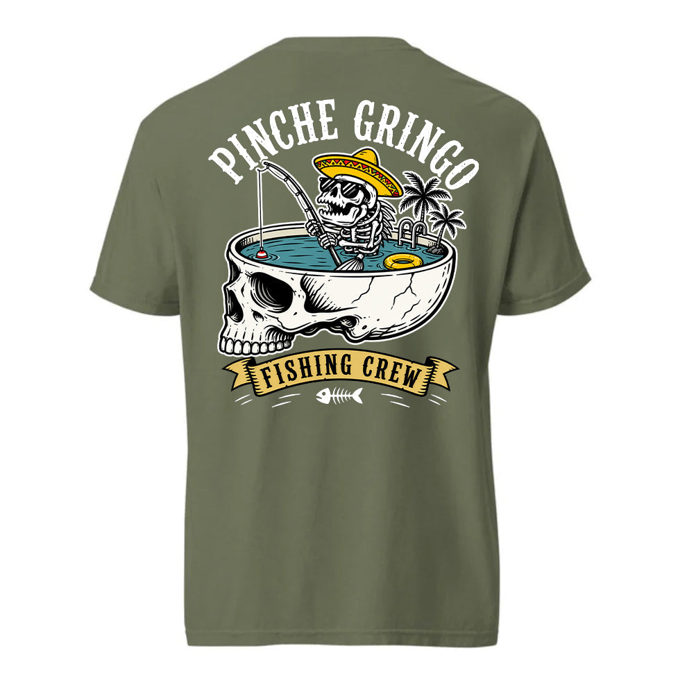 Pinche Gringo Fishing Crew Skull Pool Shirt