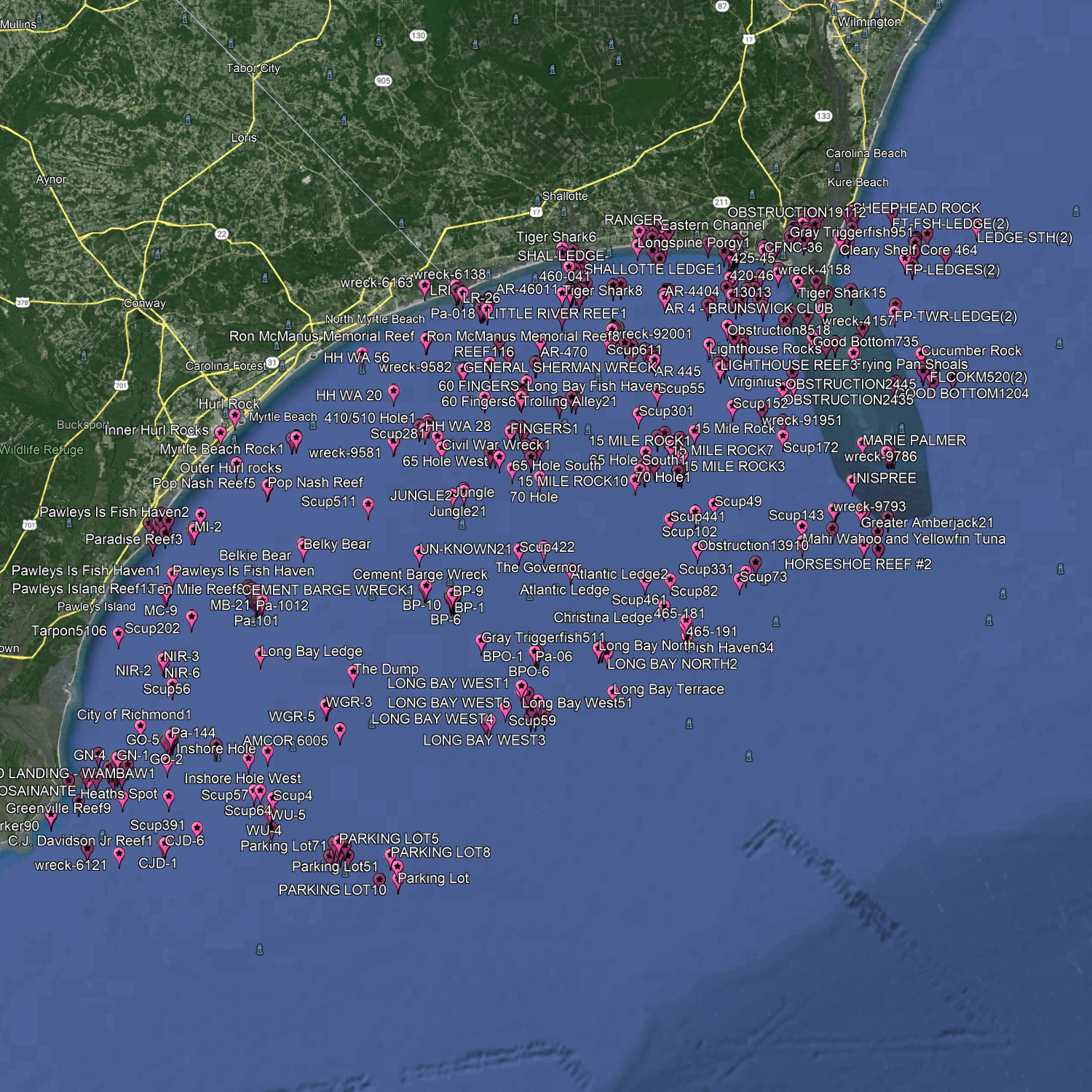 Myrtle Beach Fishing Spots - Nearshore Numbers
