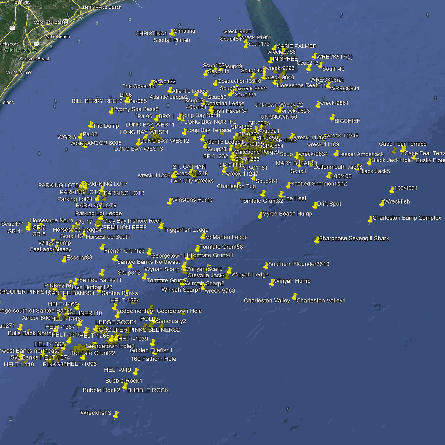 Myrtle Beach Fishing Spots - Offshore Numbers