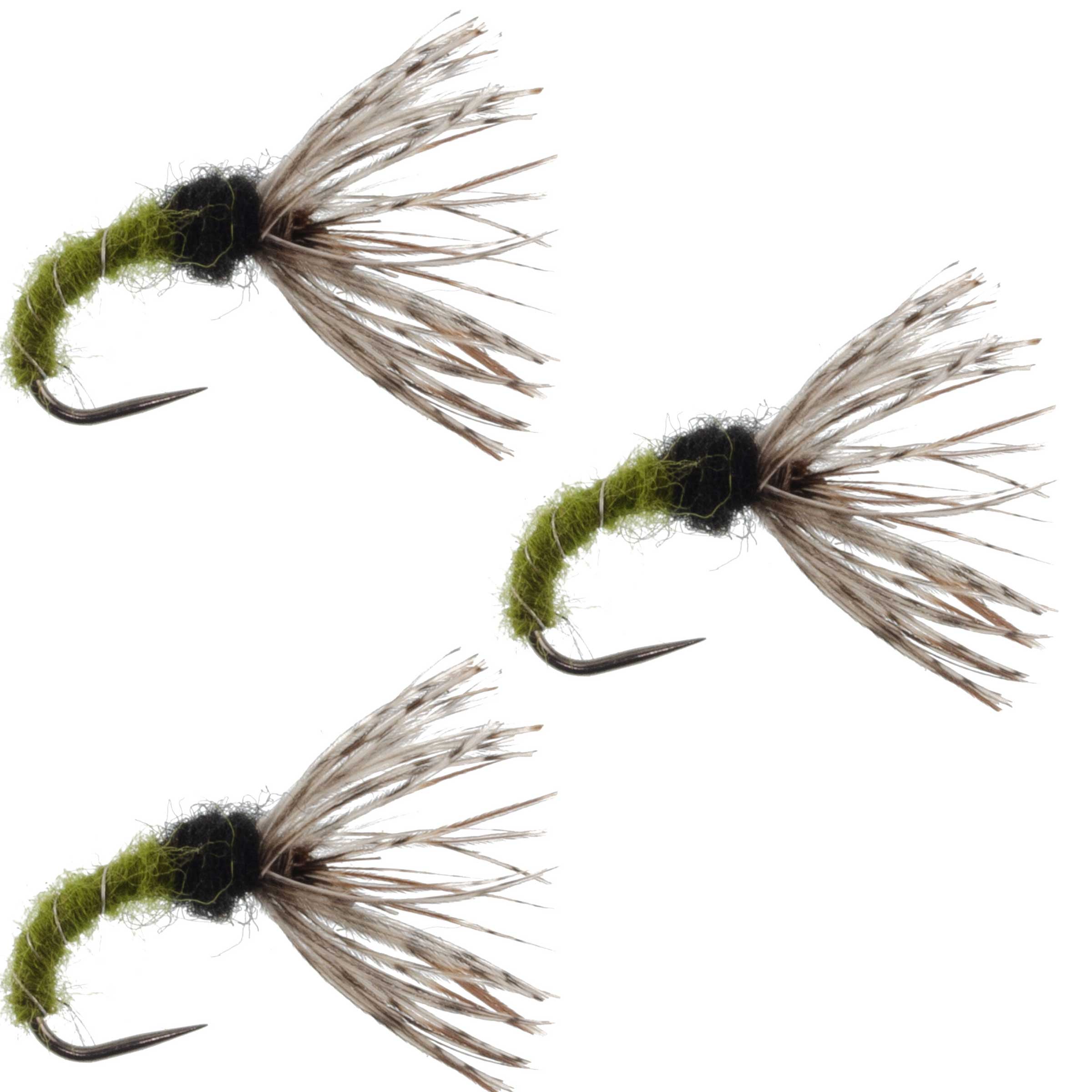 Paquete de 3 Olive Zebra Sakasa Kebari - Moscas Tenkara - Tamaño 16