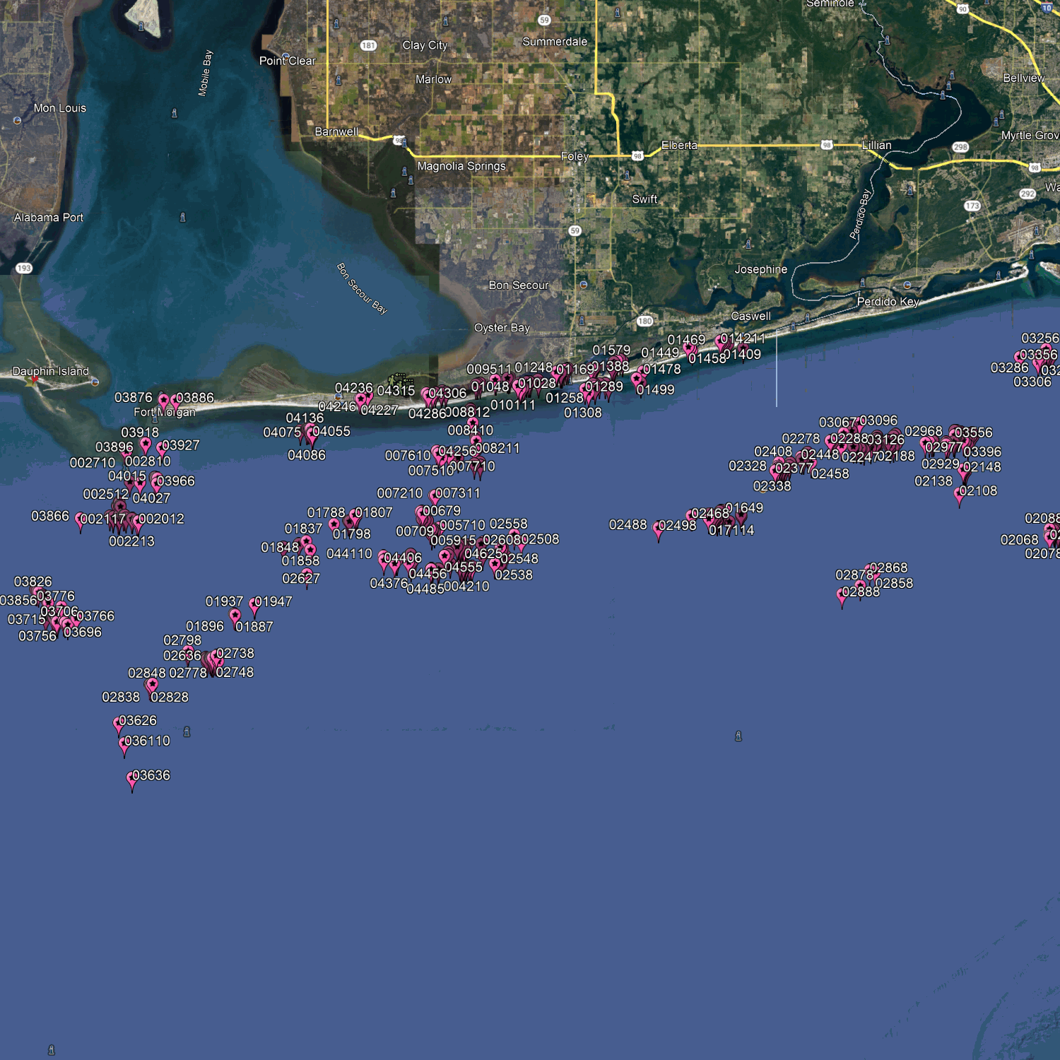 Gulf Shores Fishing Spots - Nearshore Numbers