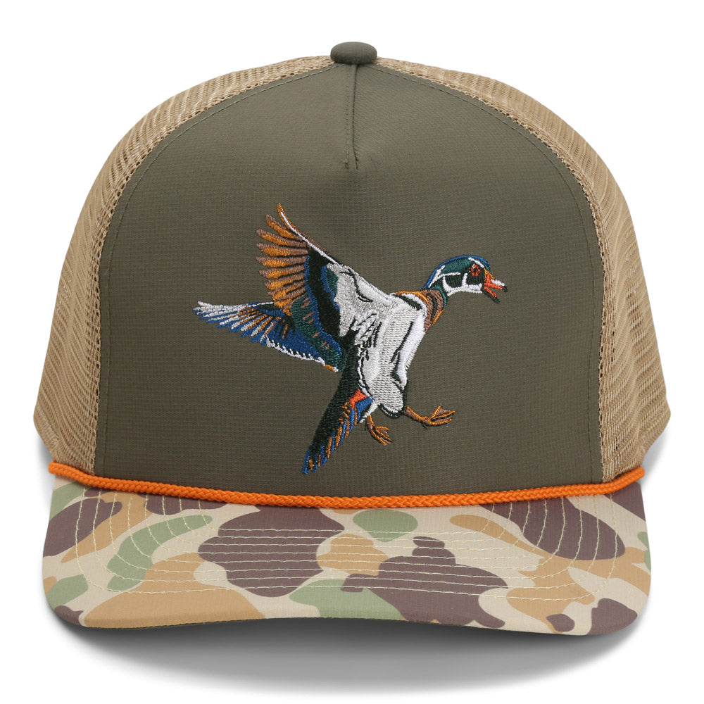 Gorra Wood Duck Hat Rope Cap de 5 paneles con parte trasera de malla Ridgeline.