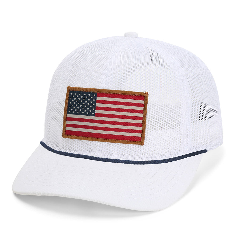 Gorra vintage con bandera americana de malla completa y cuerda.