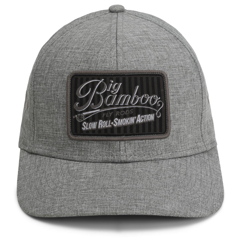 Gorra de pesca con mosca Big Bamboo Fly Rod Heathered de 6 paneles con parche.