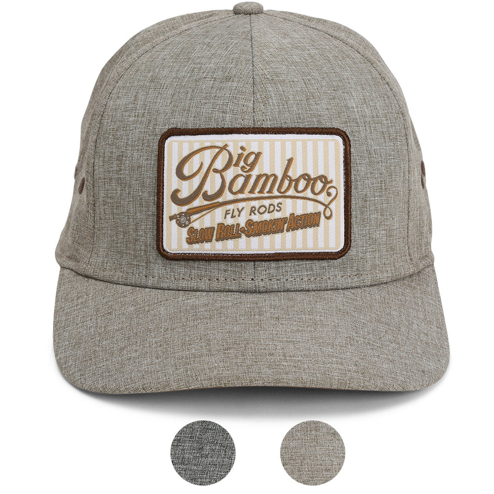 Gorra de pesca con mosca Big Bamboo Fly Rod Heathered de 6 paneles con parche.