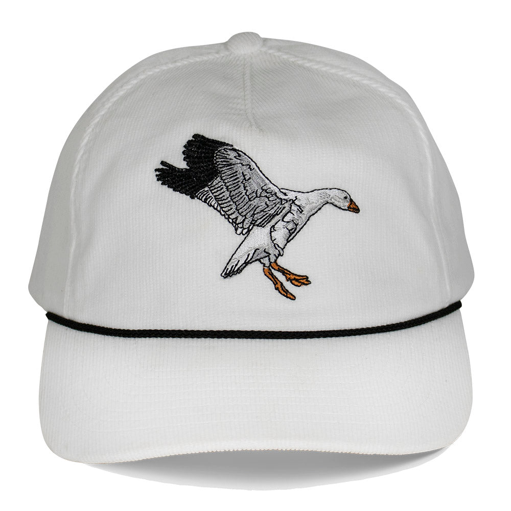 Gorra Trucker Vintage de 5 Paneles con diseño de Ganso de las Nieves sobre pana.