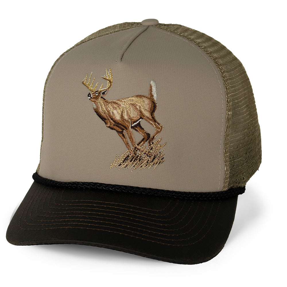 Gorra Trucker con Visera de Tela Encerada de 5 Paneles Running Deer