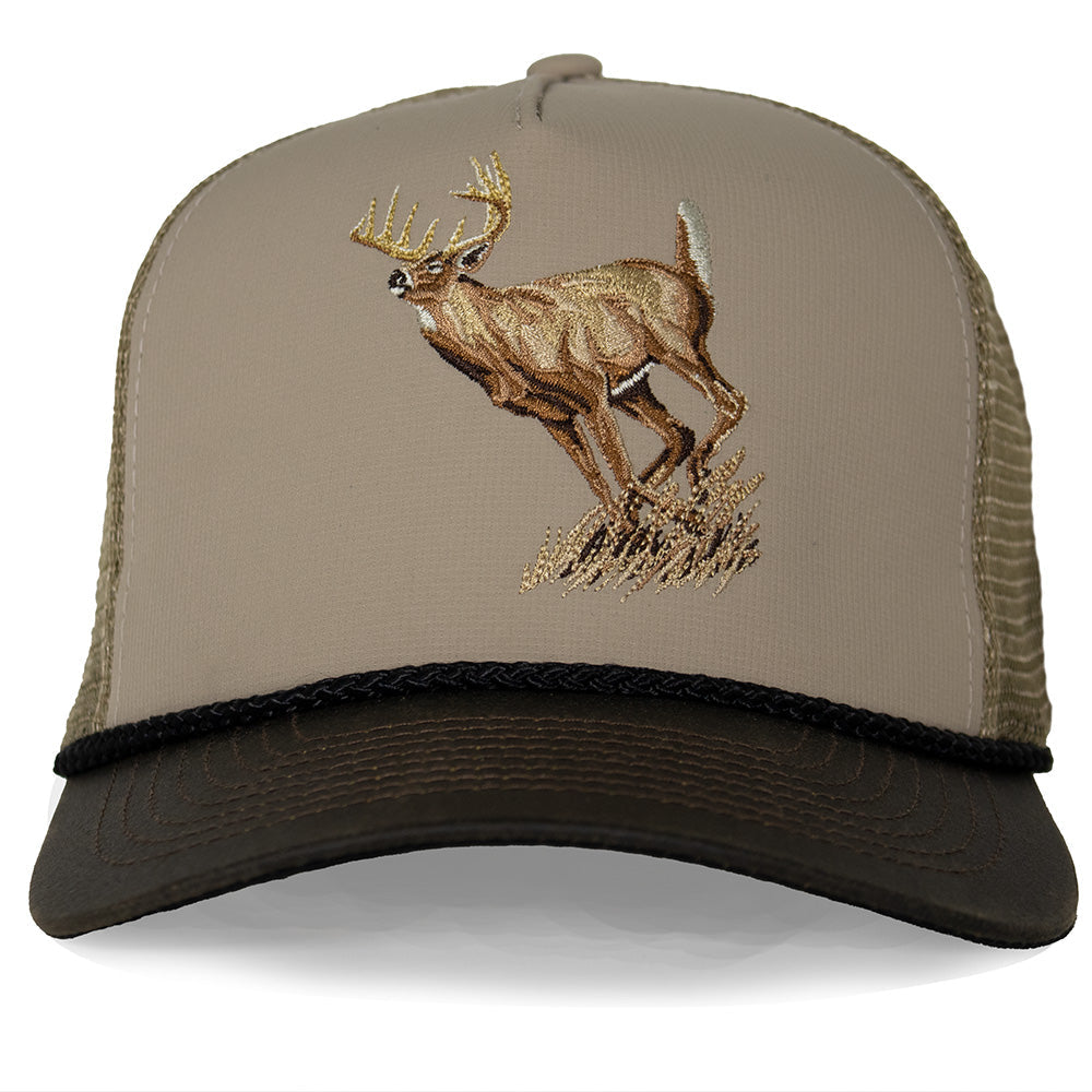 Gorra Trucker con Visera de Tela Encerada de 5 Paneles Running Deer
