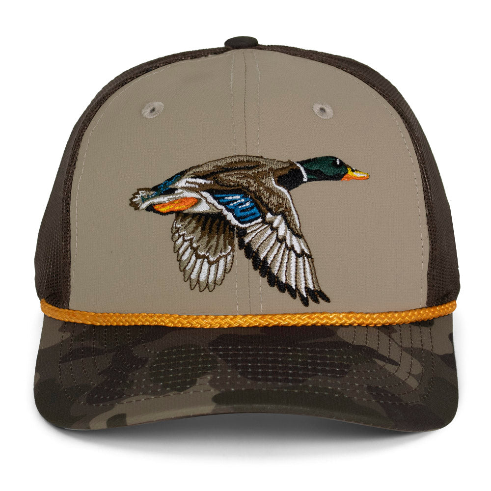 Gorra Drake Mallard Duck Hat de 6 paneles con parte trasera de malla y cordón.