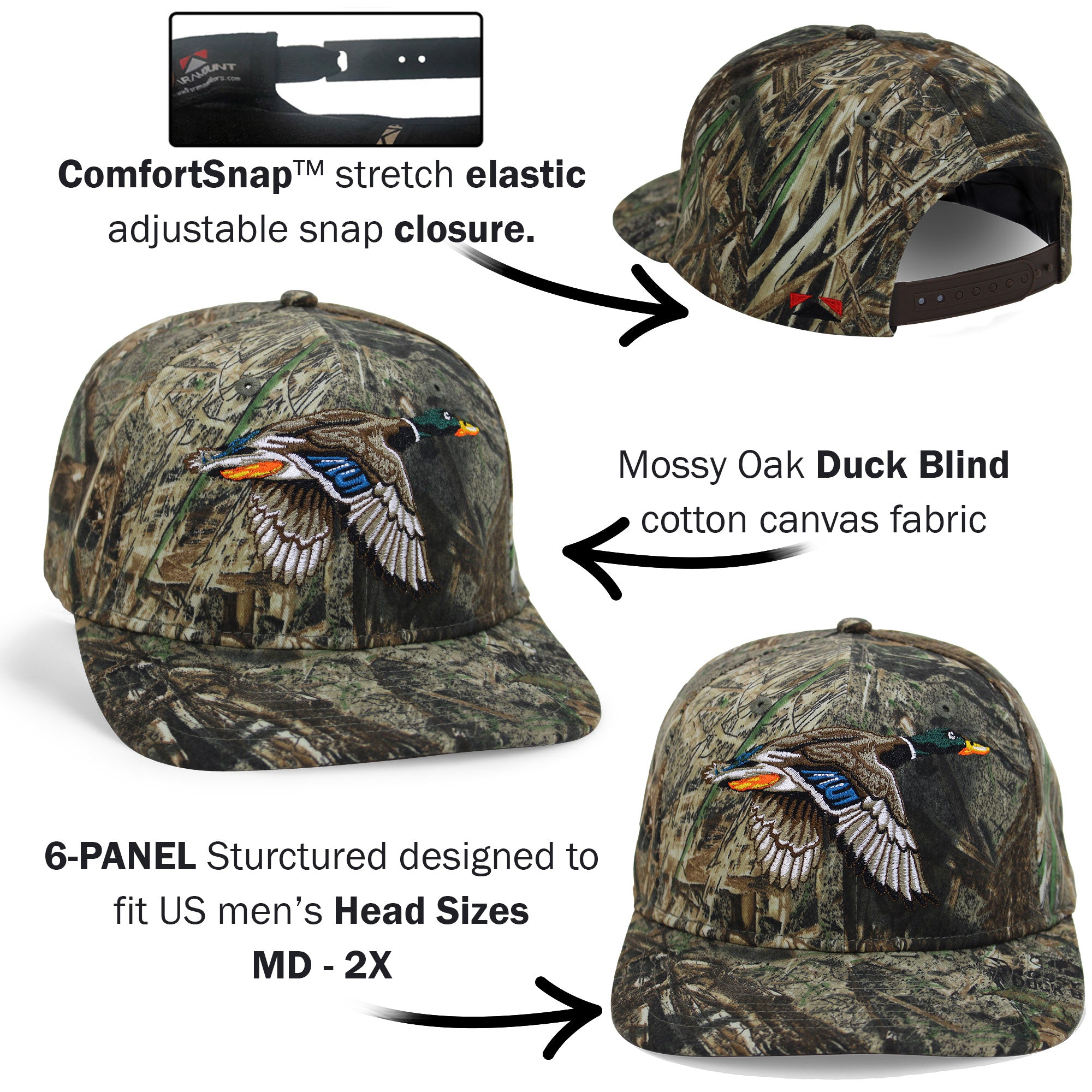 Gorra de seis paneles Flying Mallard con estampado Mossy Oak Duck Blind.
