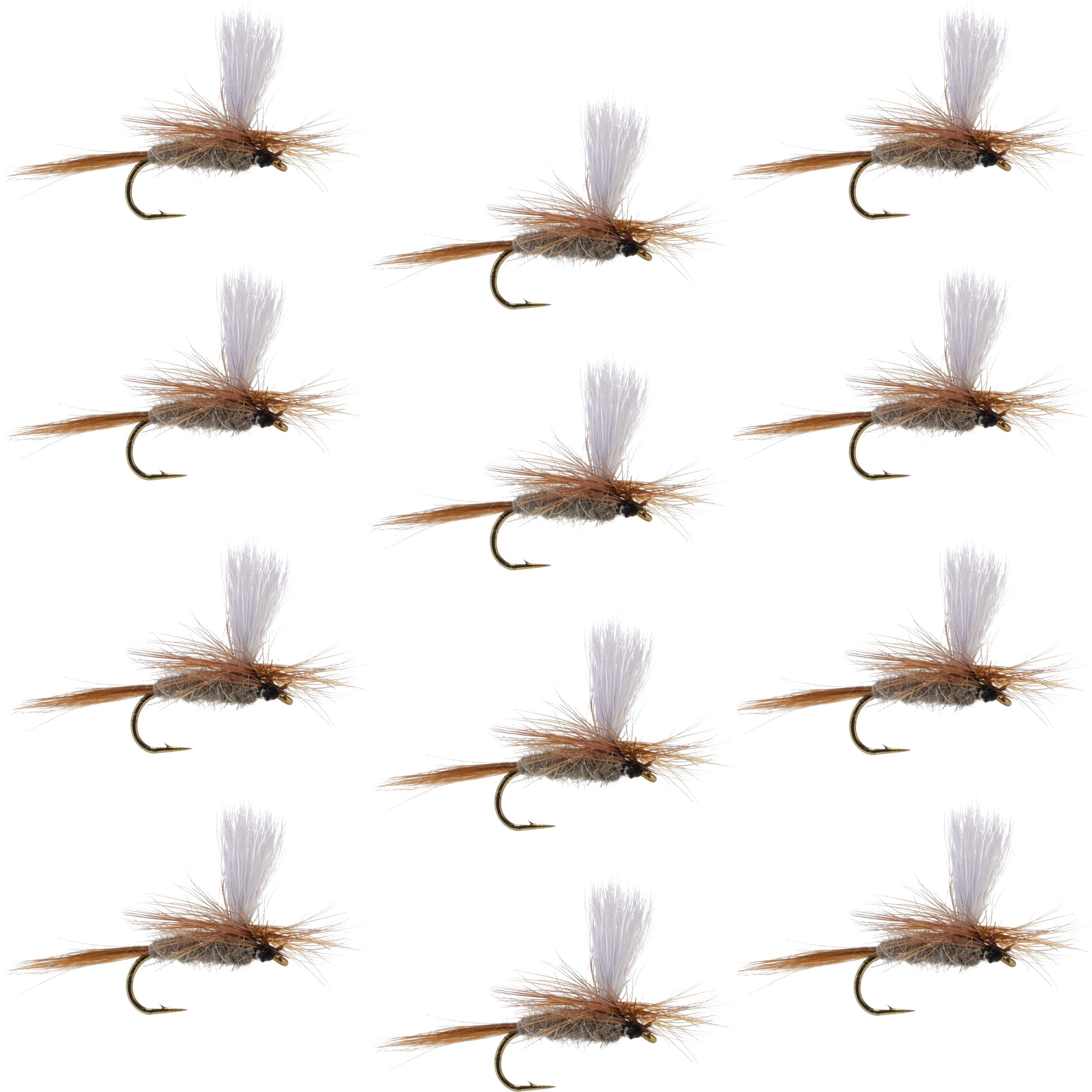 Hares Ear Parachute Classic Dry Fly - 12 mouches, taille d'hameçon 12