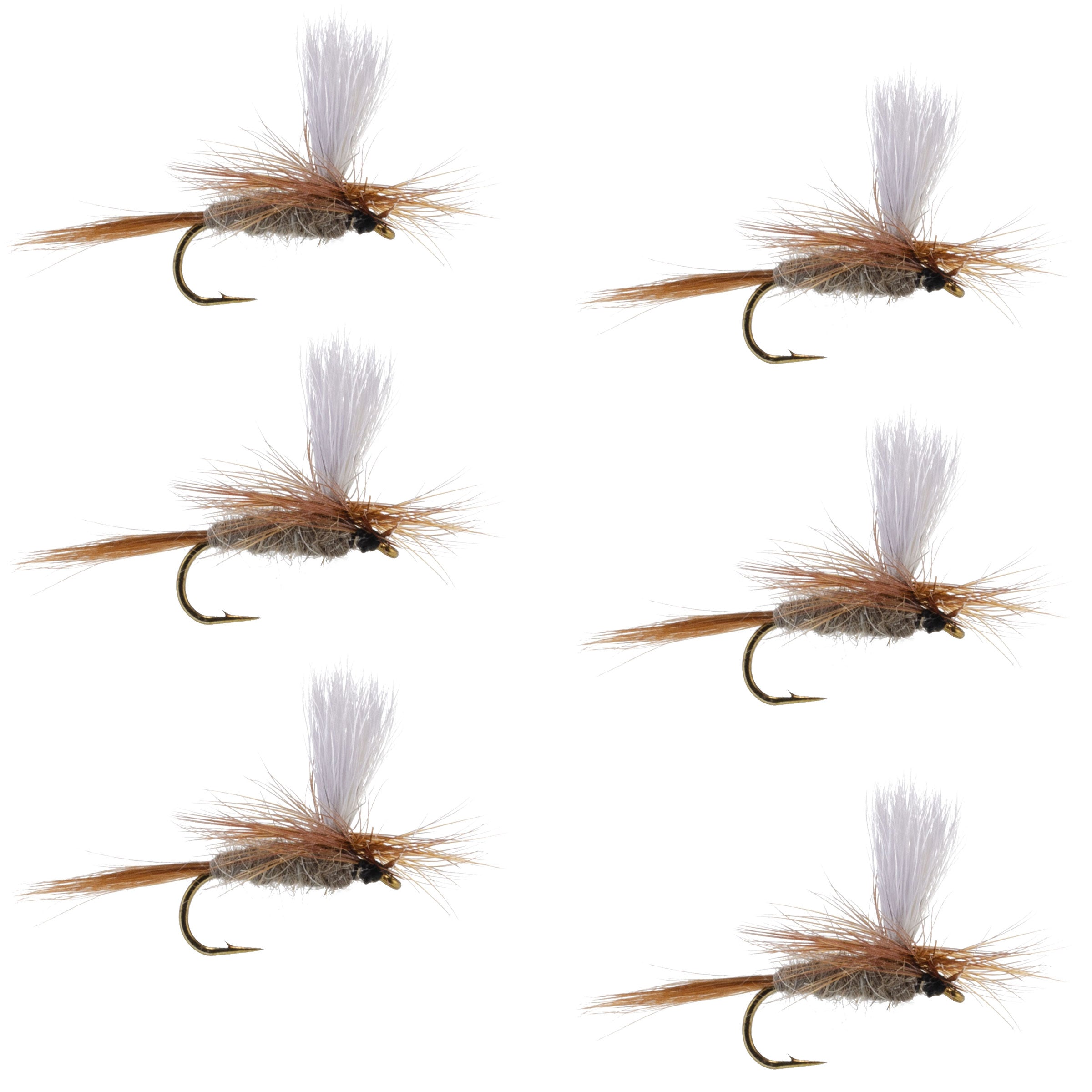 Mouche sèche classique Hares Ear Parachute - 6 mouches, taille d'hameçon 14