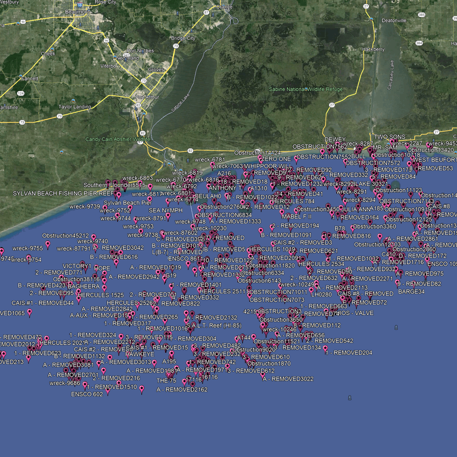 Port Arthur Fishing Spots - Nearshore Numbers