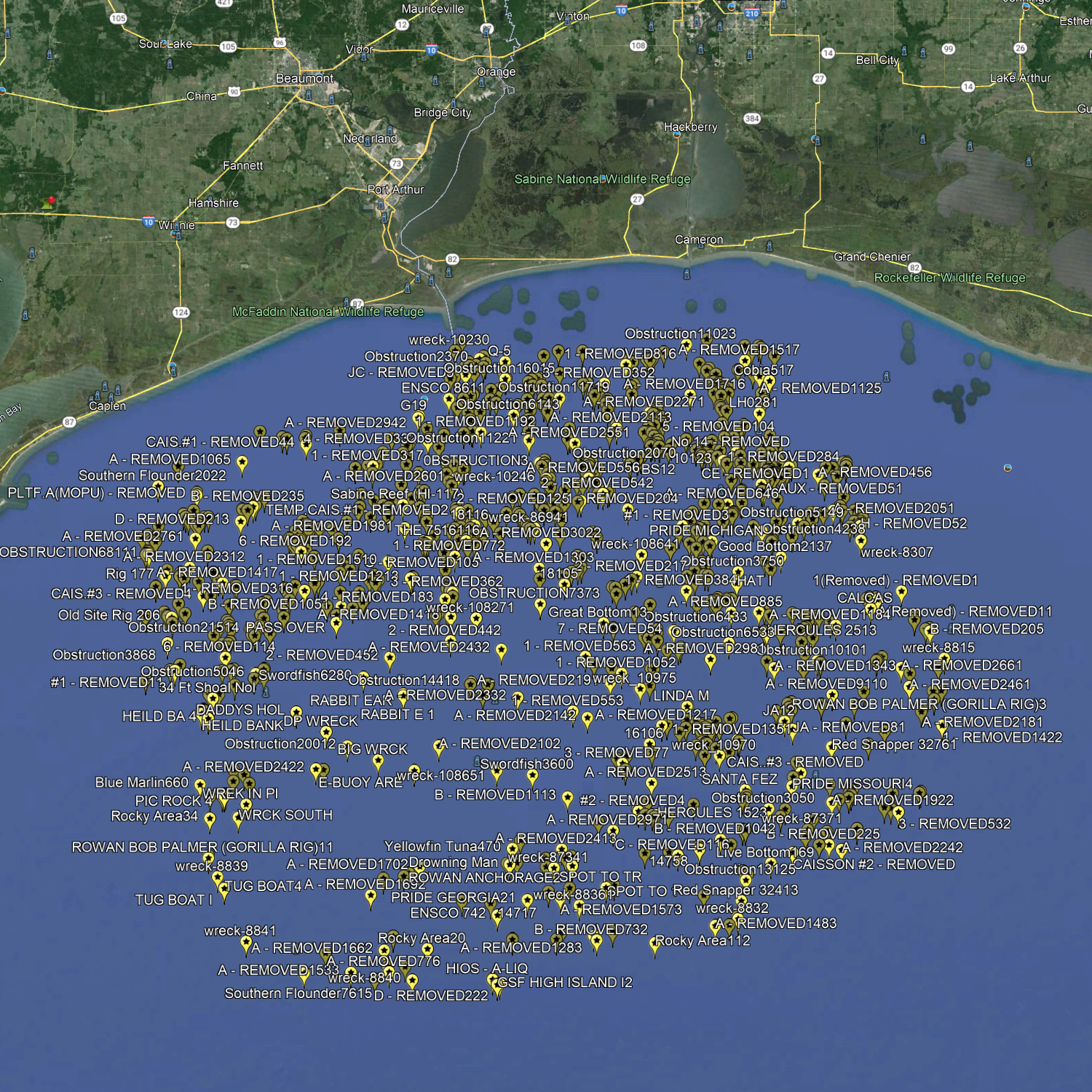 Port Arthur Fishing Spots - Offshore - GPS Fishing Numbers