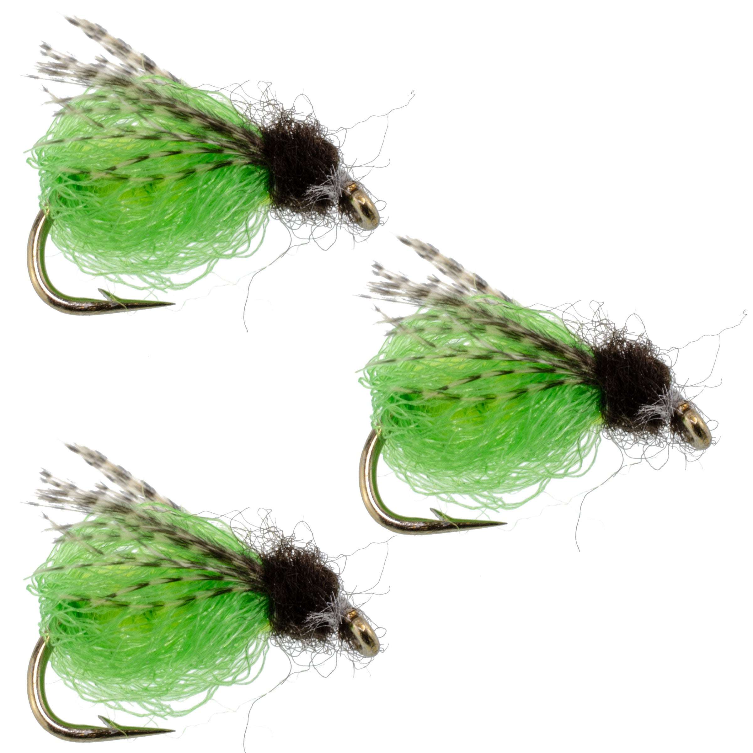 Paquete de 3 LaFontaine Bright Green Deep Sparkle Caddis Pupa - Tamaño de Anzuelo 18