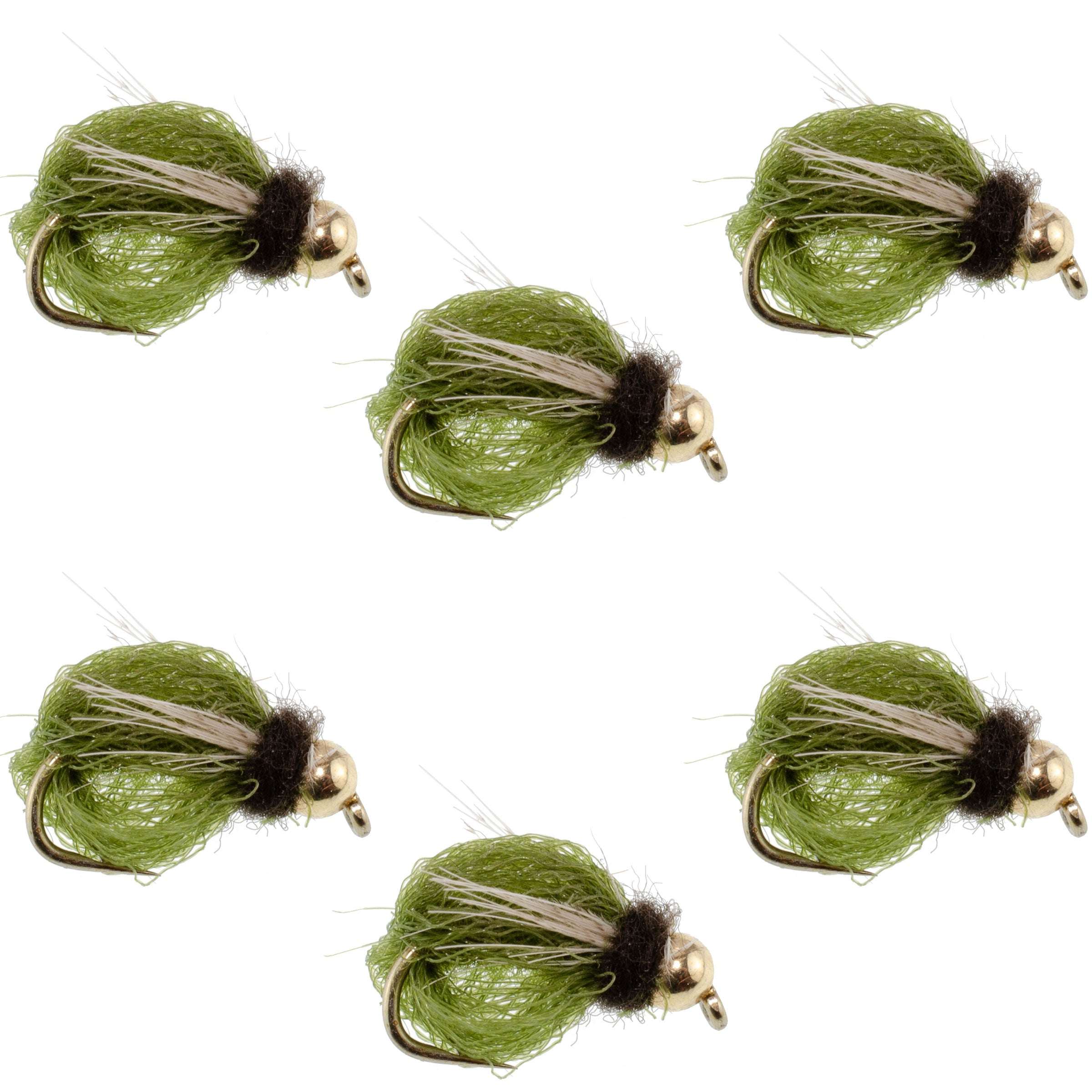 Ninfa de caddis con cabeza de perla LaFontaine Olive Deep Sparkle - 6 moscas, tamaño de anzuelo 12