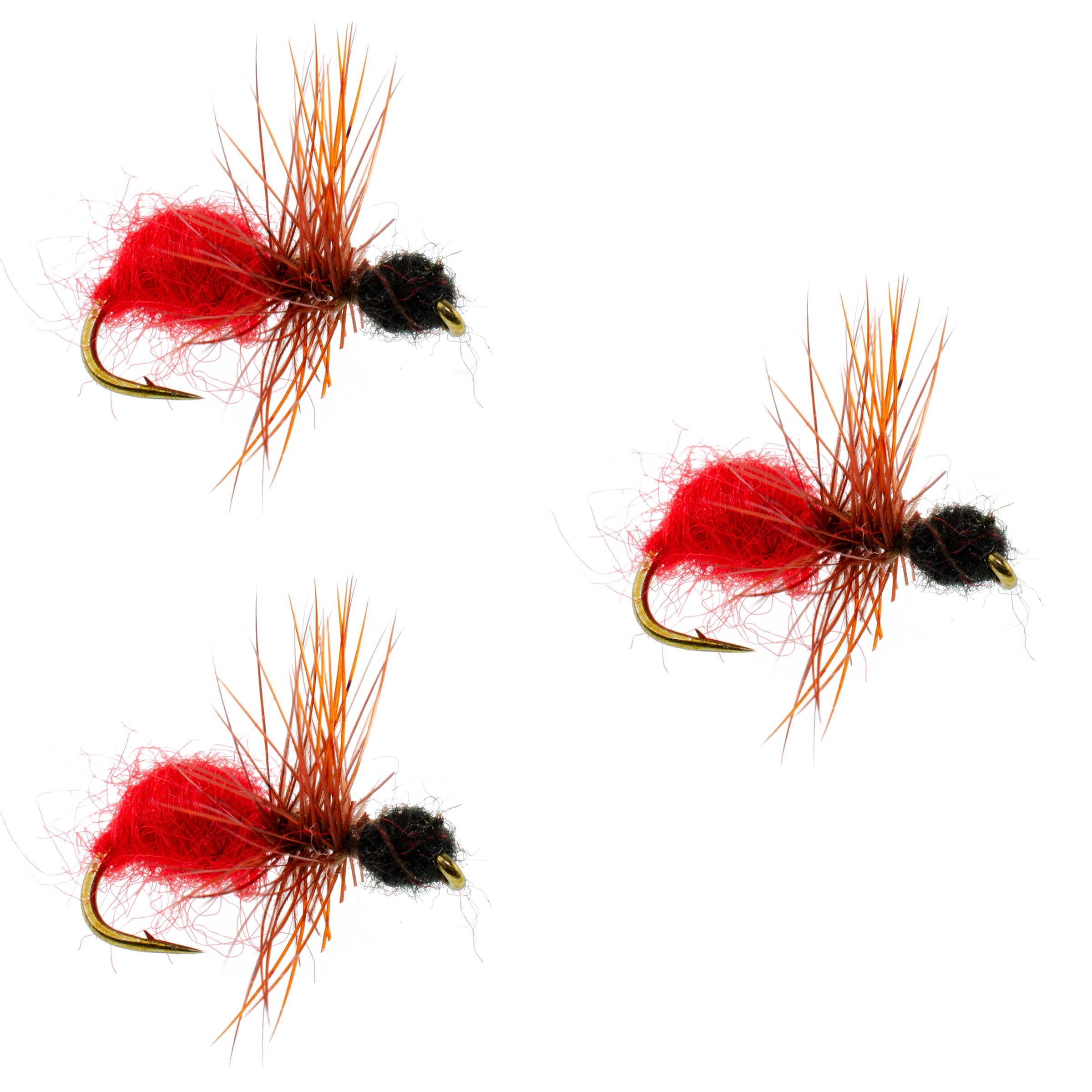 Paquete de 3 moscas secas de trucha terrestre Wasp Cowkiller de terciopelo – Anzuelo tamaño 12