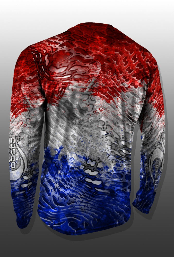 Coastal Red White & Blue Camo Performance Long Sleeve T-shirt