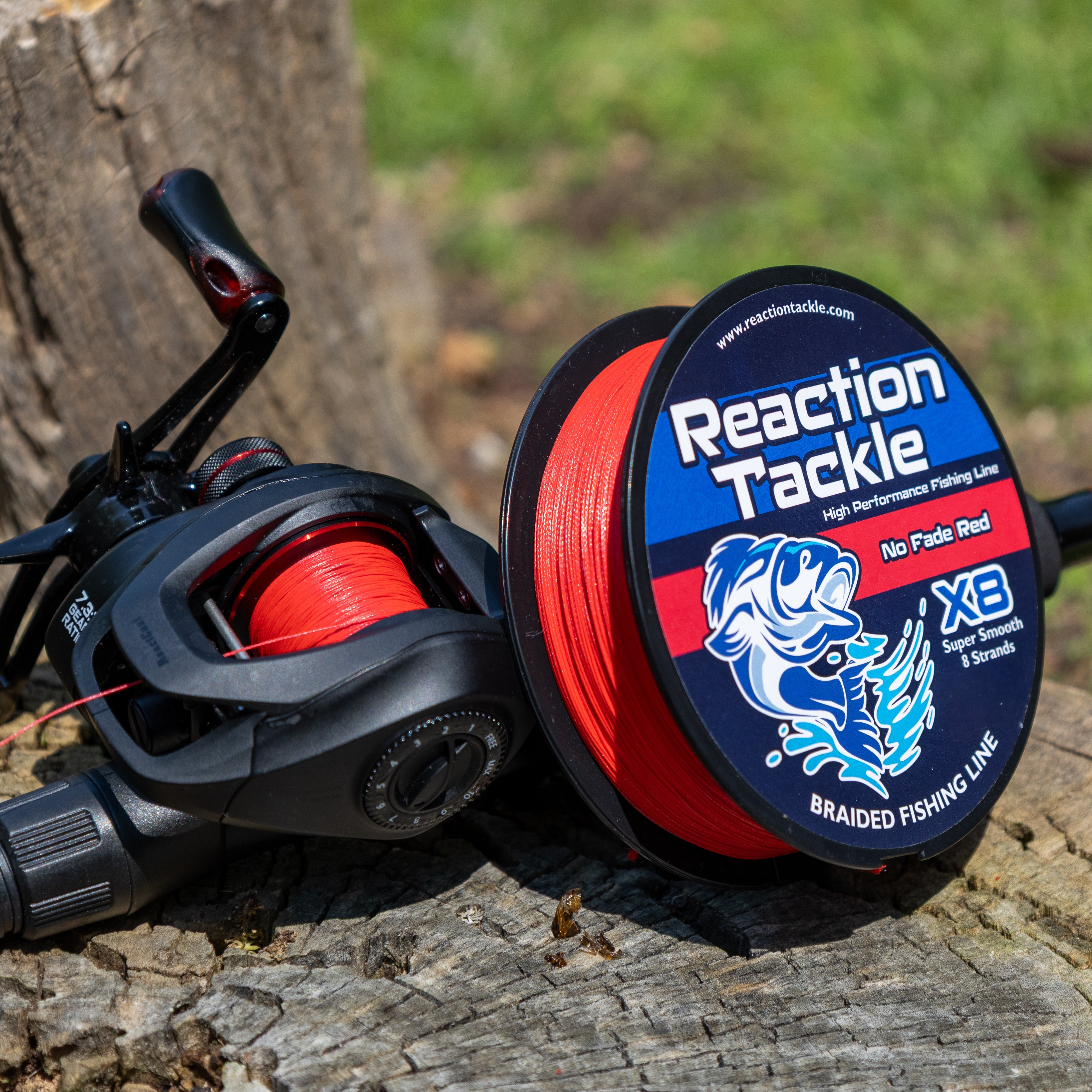 Línea de pesca trenzada Reaction Tackle X8 - Sin decoloración, 8 hebras, color rojo - NUEVA