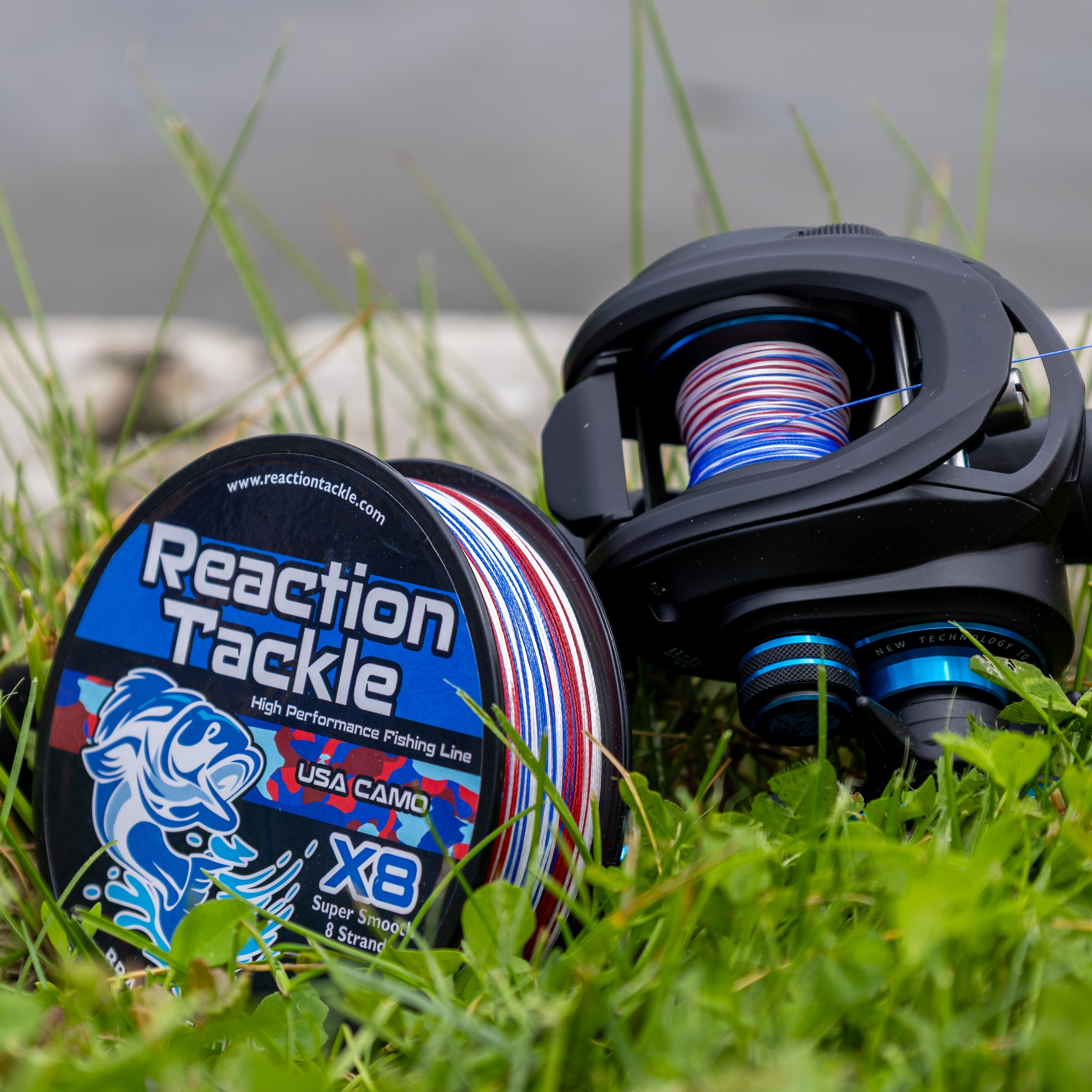 Línea de pesca trenzada Reaction Tackle X8 - Camuflaje estadounidense, 8 hebras - NUEVA