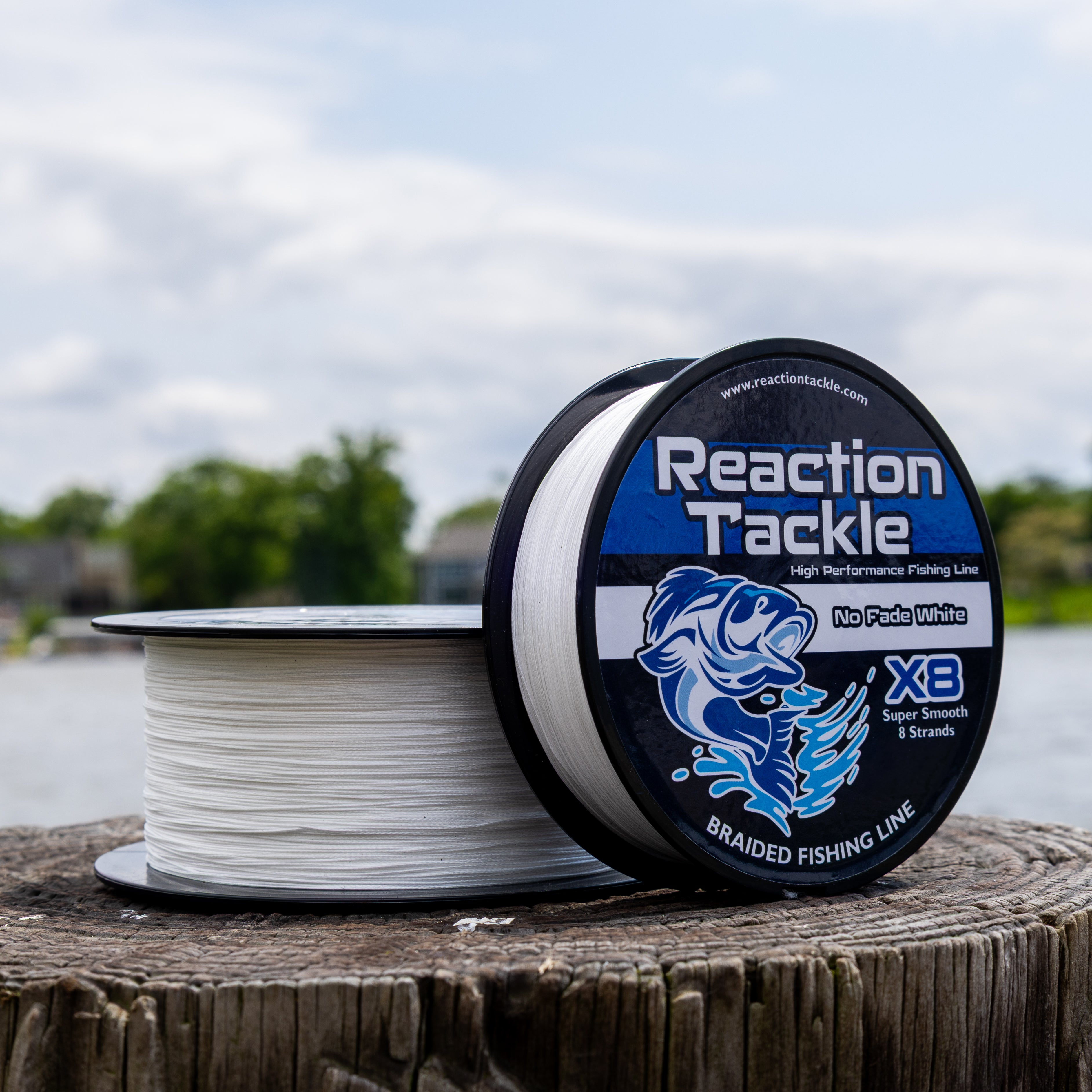 Línea de pesca trenzada Reaction Tackle X8 - Sin decoloración, blanca, 8 hebras - NUEVA