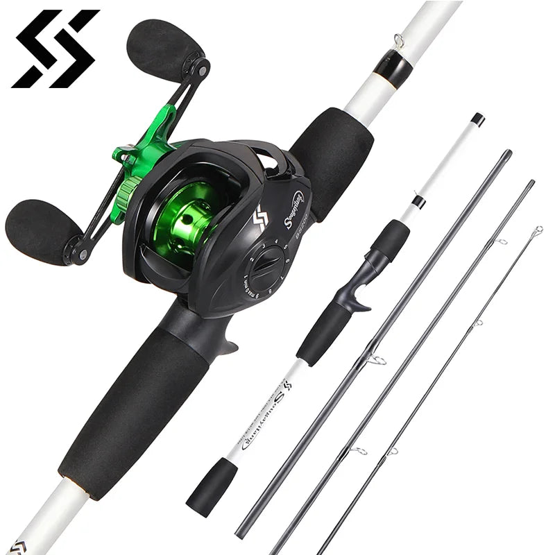 Sougayilang 1.98m Casting Fishing Combo 4 Section Glass Fiber Lure Fishing Rod and 12+1BB 7.2:1 Gear Ratio Max Drag 8kg Reel Set Bobber Bargain