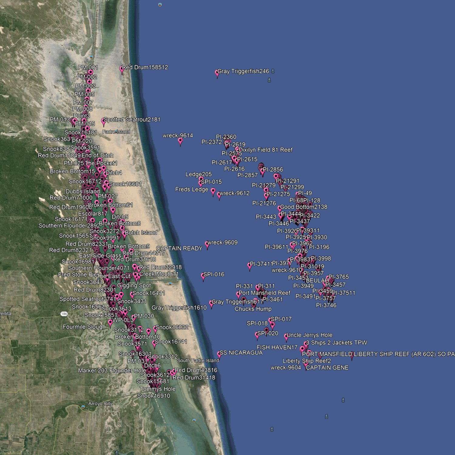 South Padre Fishing Spots - Nearshore Numbers