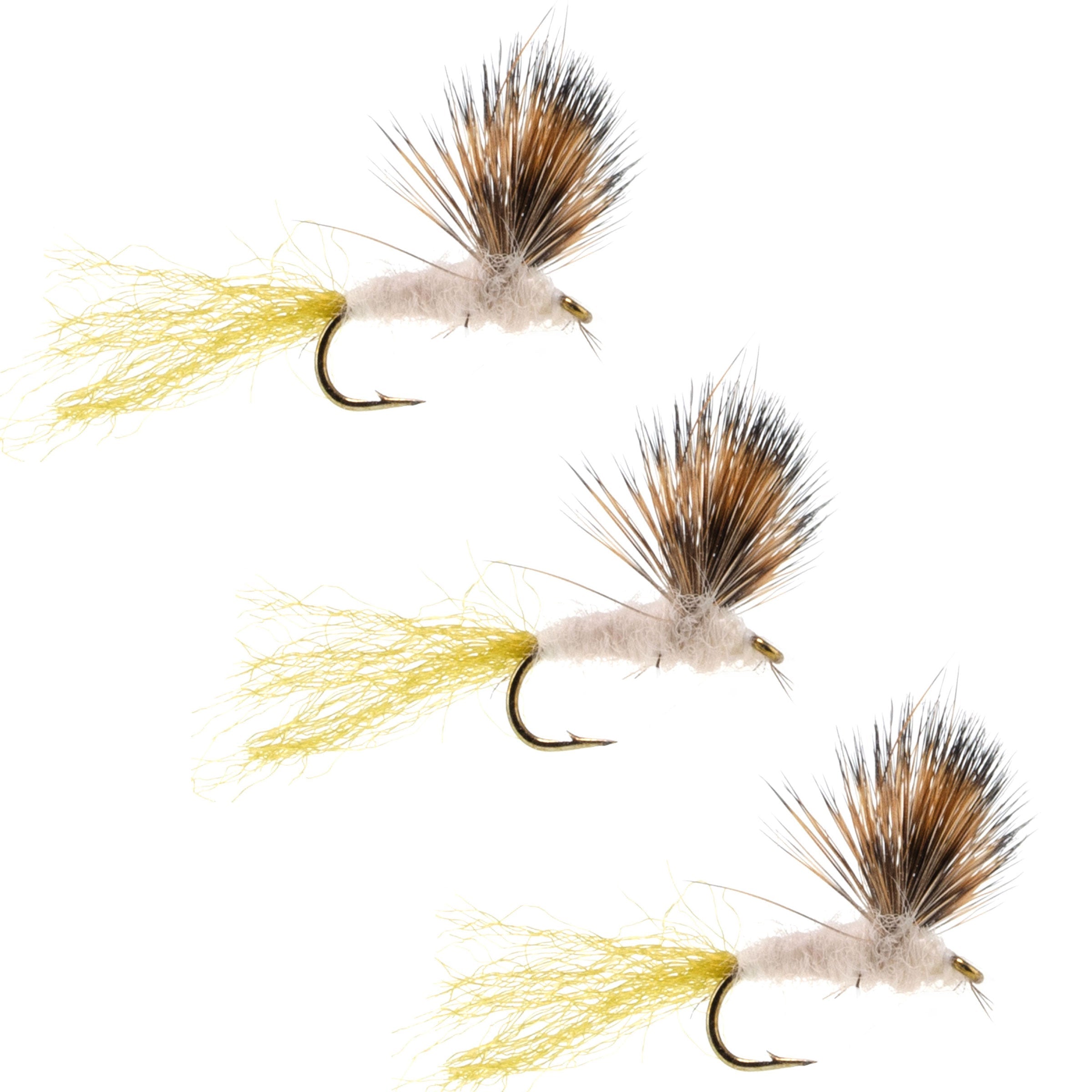 Paquete de 3 moscas Sparkle Dun Pale Morning Dun PMD con anzuelo del número 18