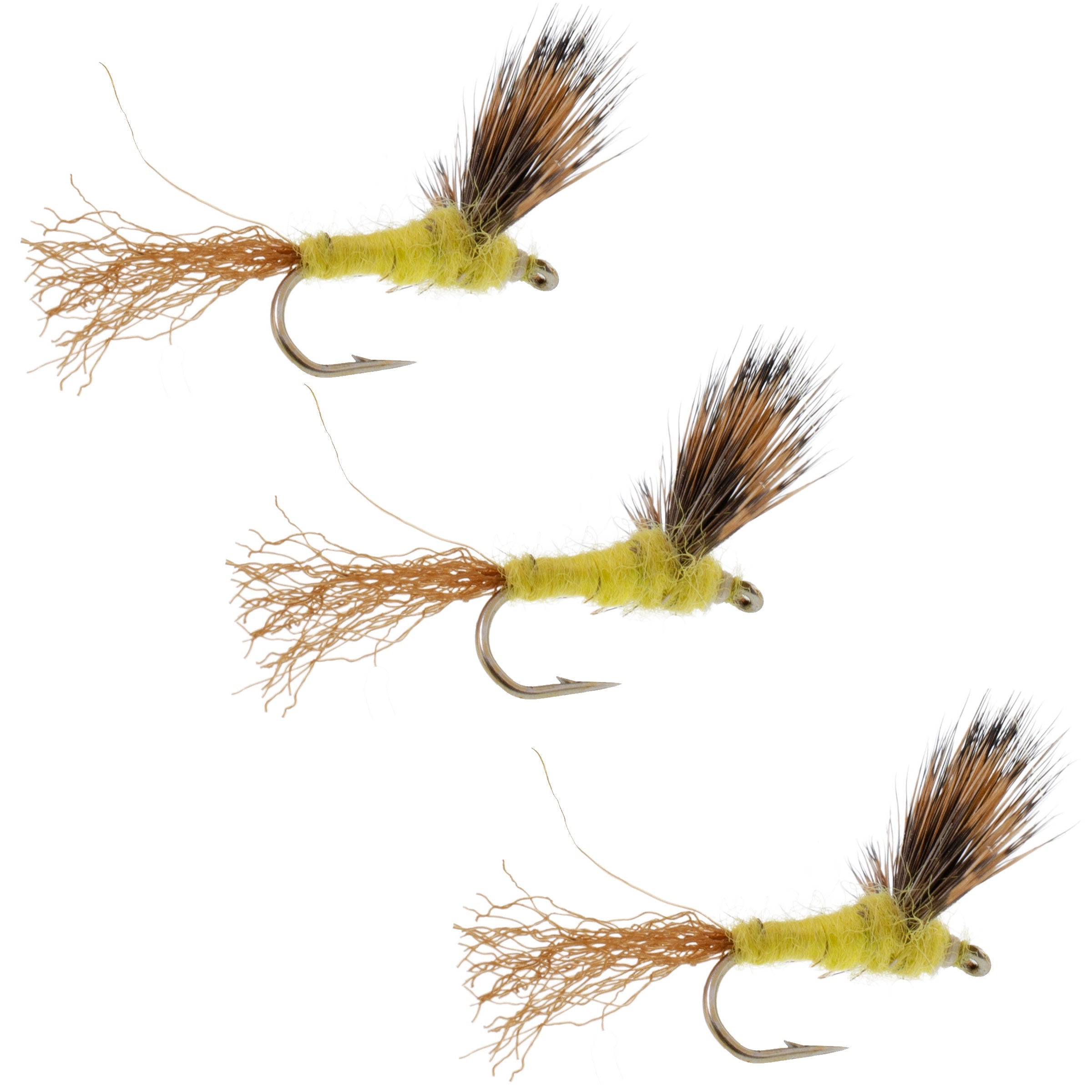 Paquete de 3 ninfas Sparkle Dun Pale Morning Dun PMD cuerpo amarillo anzuelo tamaño 16