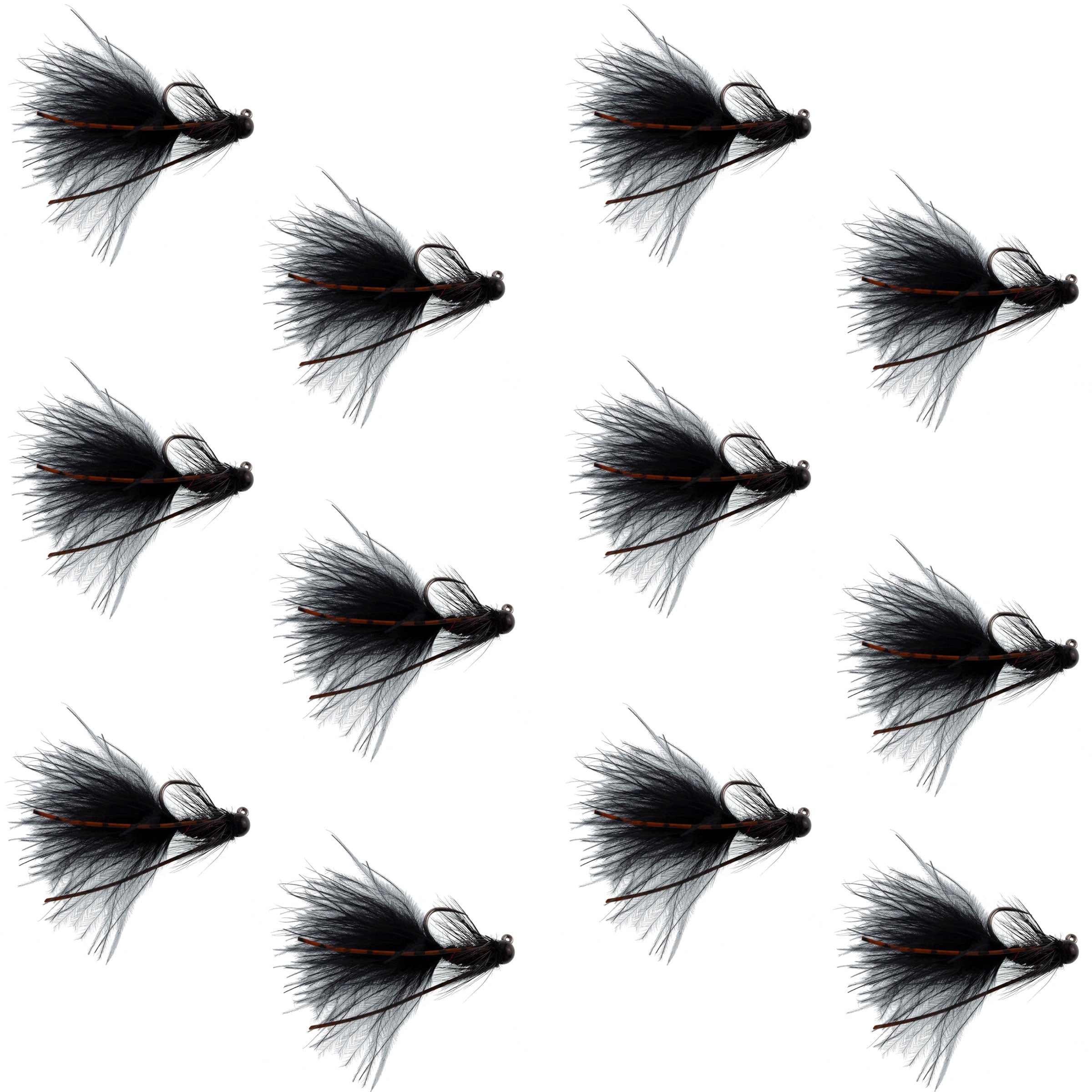 Mouche Euro Nymph Tungsten Bead Tactical Black Mini Bugger - 12 mouches Taille 8