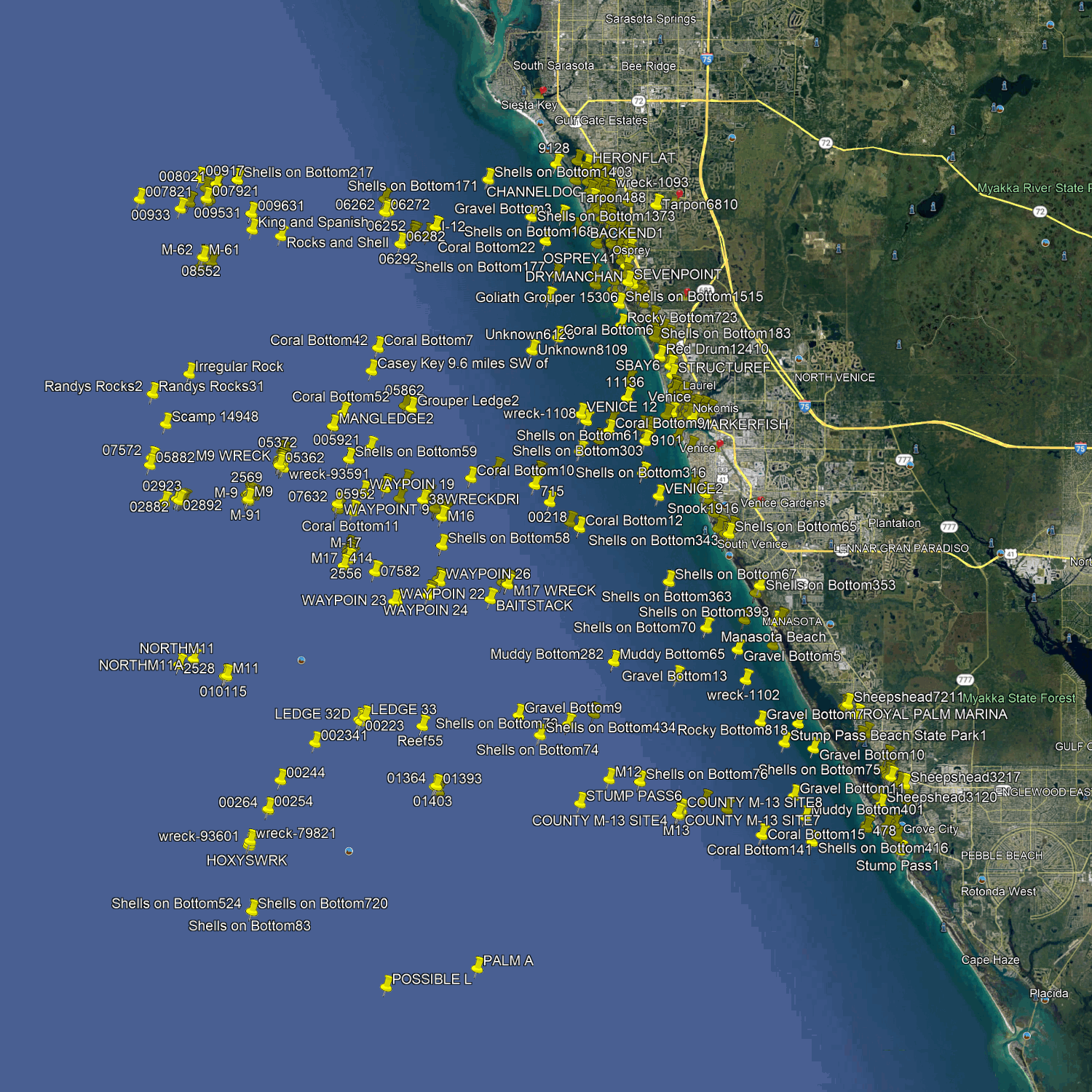 Venice Fishing Spots - Nearshore Numbers
