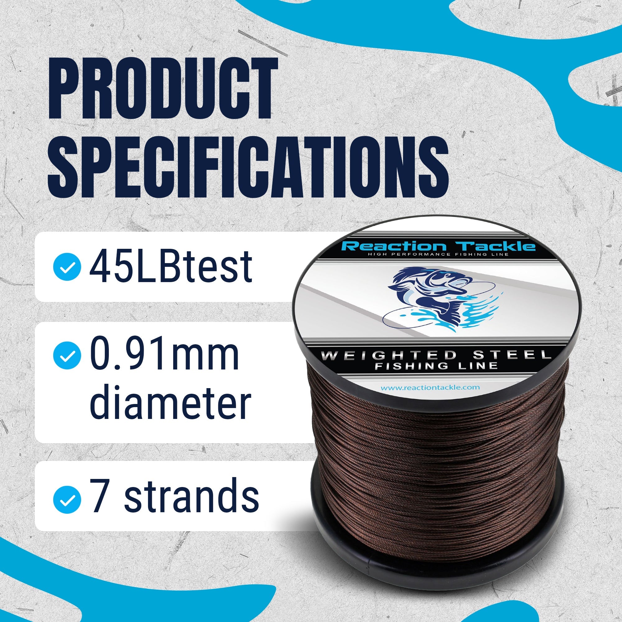 Línea de pesca con peso de acero inoxidable Reaction Tackle de 45 lb - Alambre de pesca con peso premium - Nuevo 