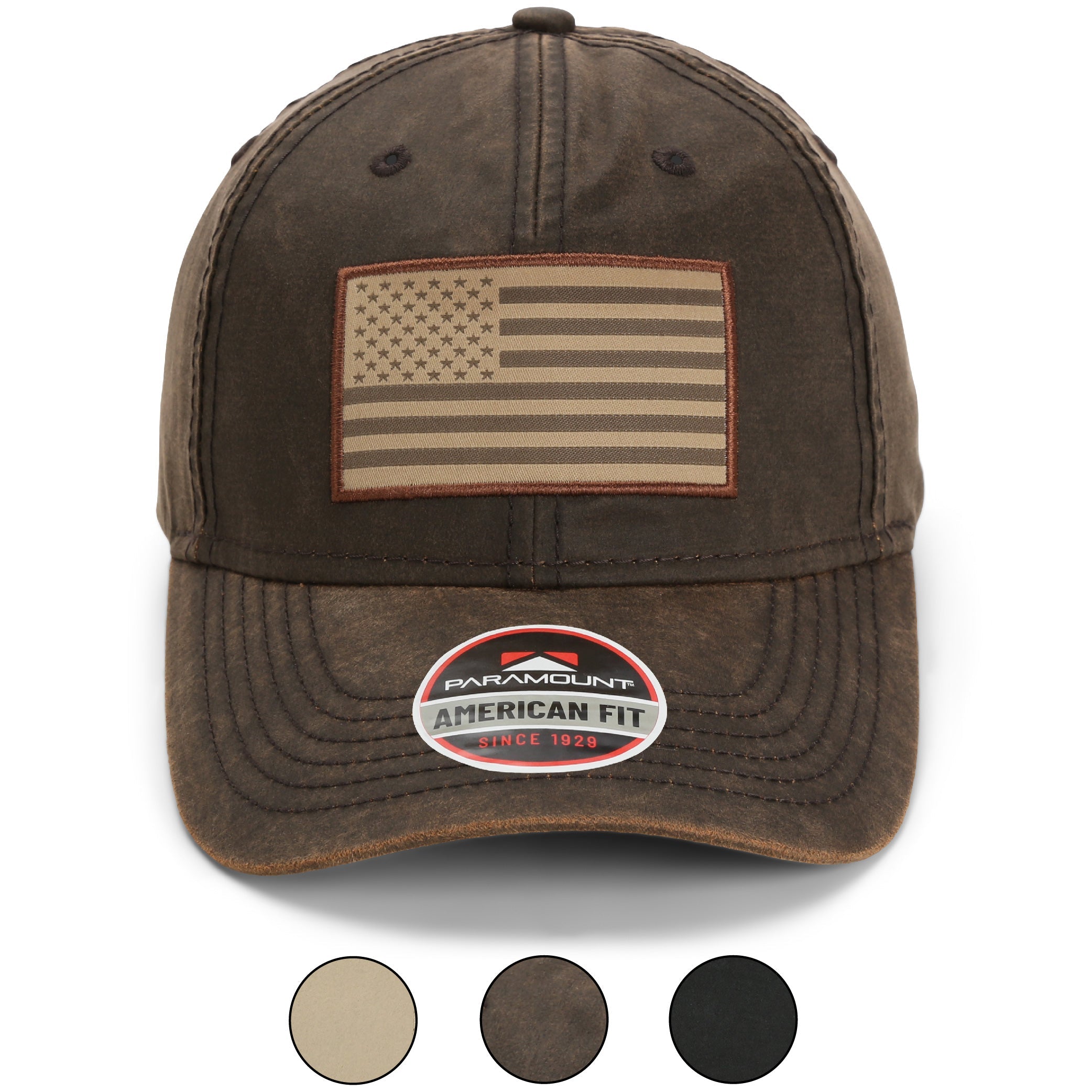 Gorra para papá con bandera estadounidense de tela encerada.