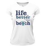 Pensacola, FL "Life Is Better At The Beach" Turtle Women's Short Sleeve UPF 50+ Dry-Fit Shirt