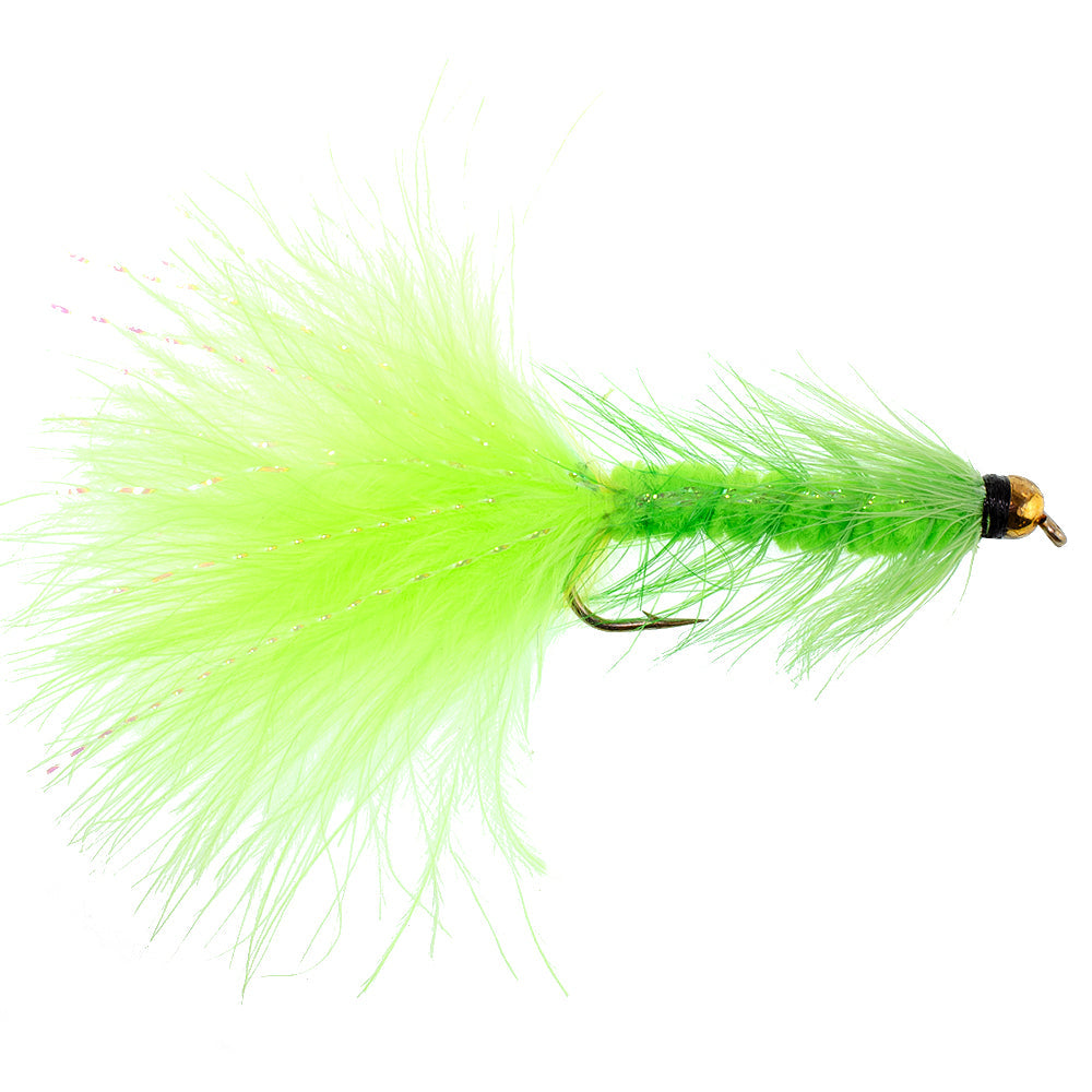 Mouche à streamer Chartreuse Bead Head Crystal Woolly Bugger - 6 Mouches Taille 4