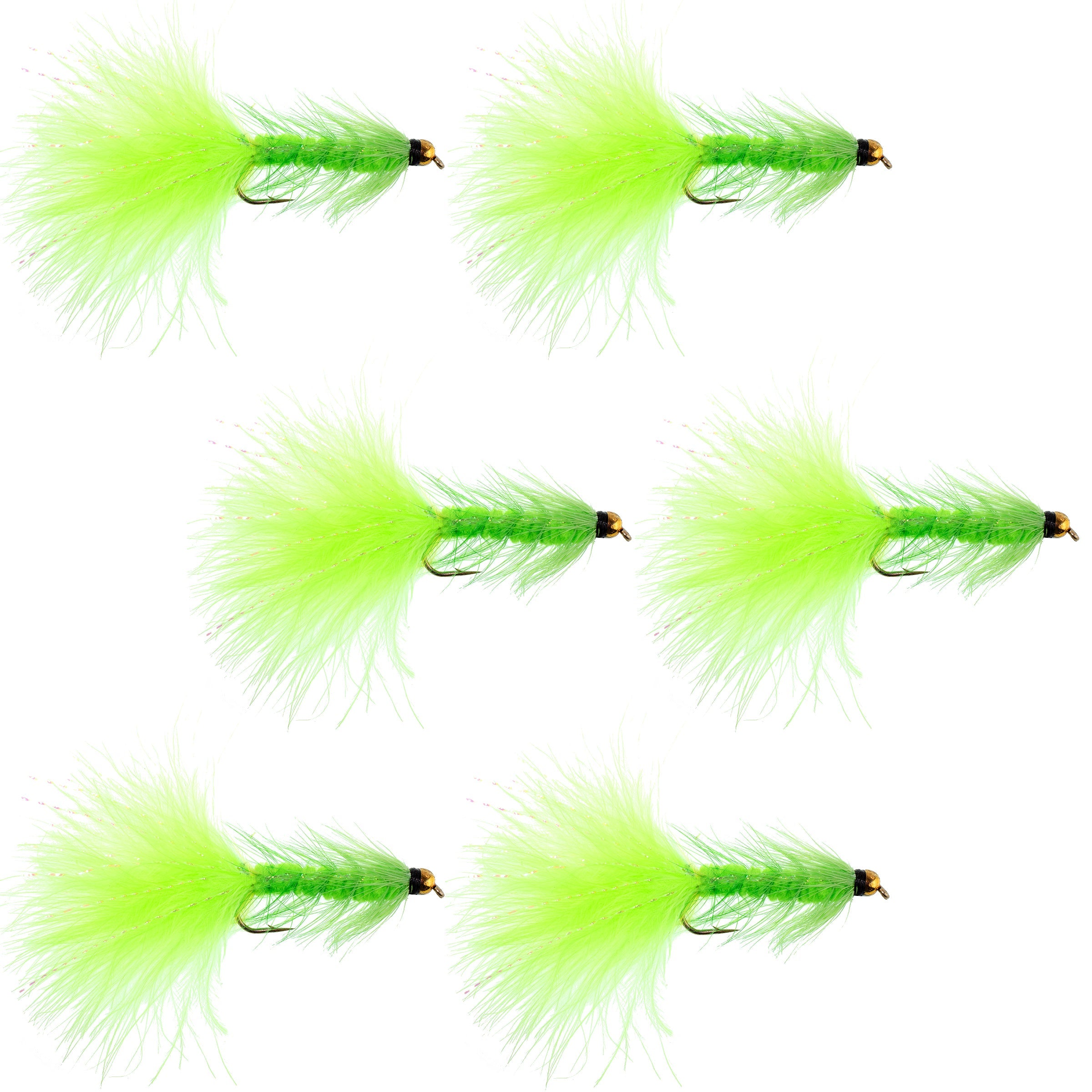 Mouche à streamer Chartreuse Bead Head Crystal Woolly Bugger - 6 Mouches Taille 4