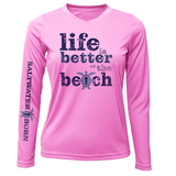 "Life Is Better At The Beach" Turtle Women's Long Sleeve UPF 50+ Dry-Fit Shirt (No Back)