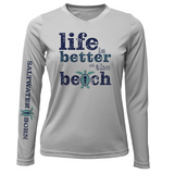 "Life Is Better At The Beach" Turtle Women's Long Sleeve UPF 50+ Dry-Fit Shirt (No Back)